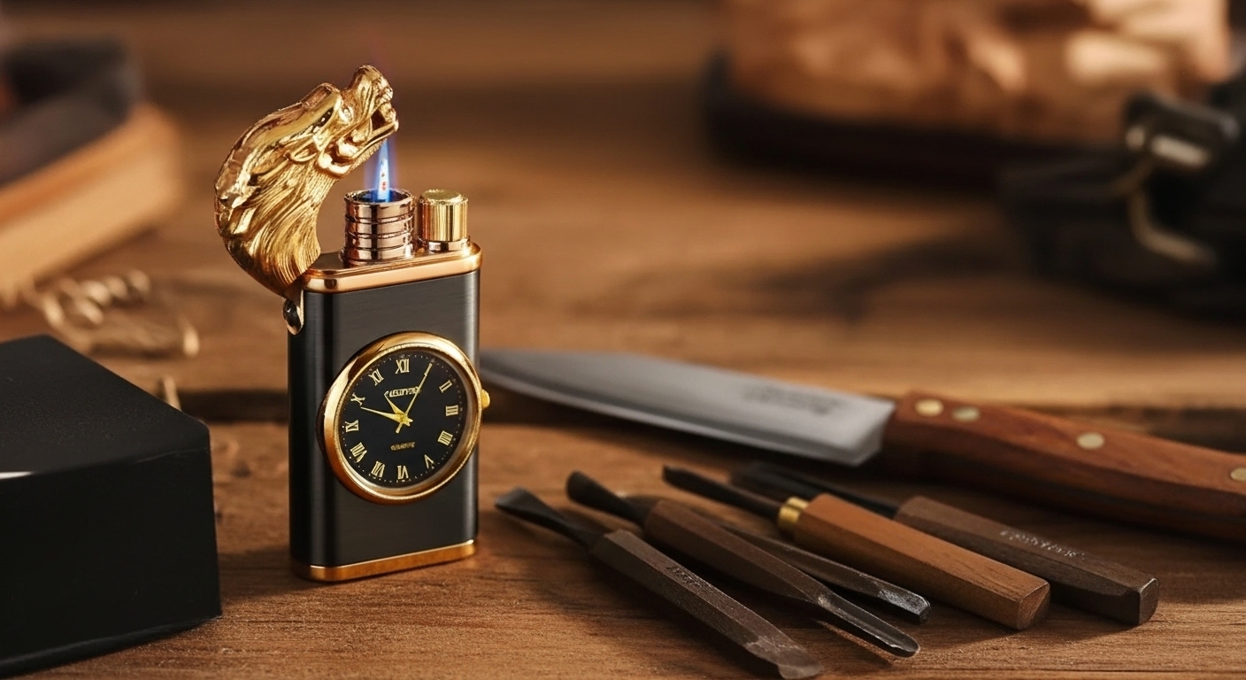 Double Flame Clock Dragon Lighter