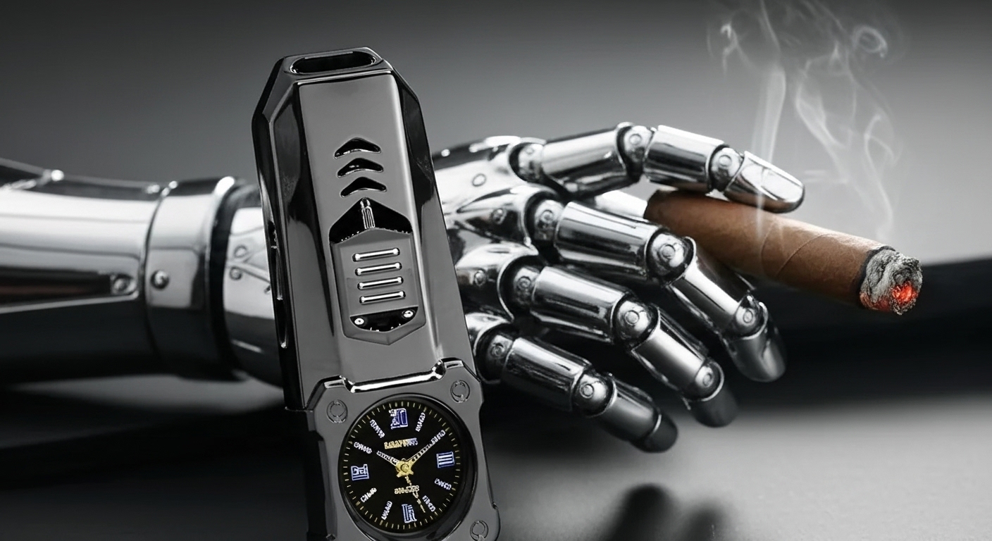 MOUNT WOLF Double Jet Flame Refillable Cigarette Lighter Gas Lighter With Analog Clock Steel Gas Lighter