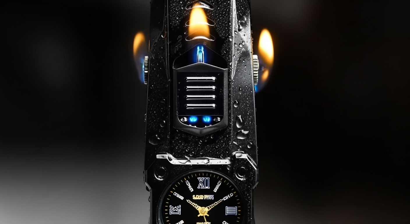 MOUNT WOLF Double Jet Flame Refillable Cigarette Lighter Gas Lighter With Analog Clock Steel Gas Lighter