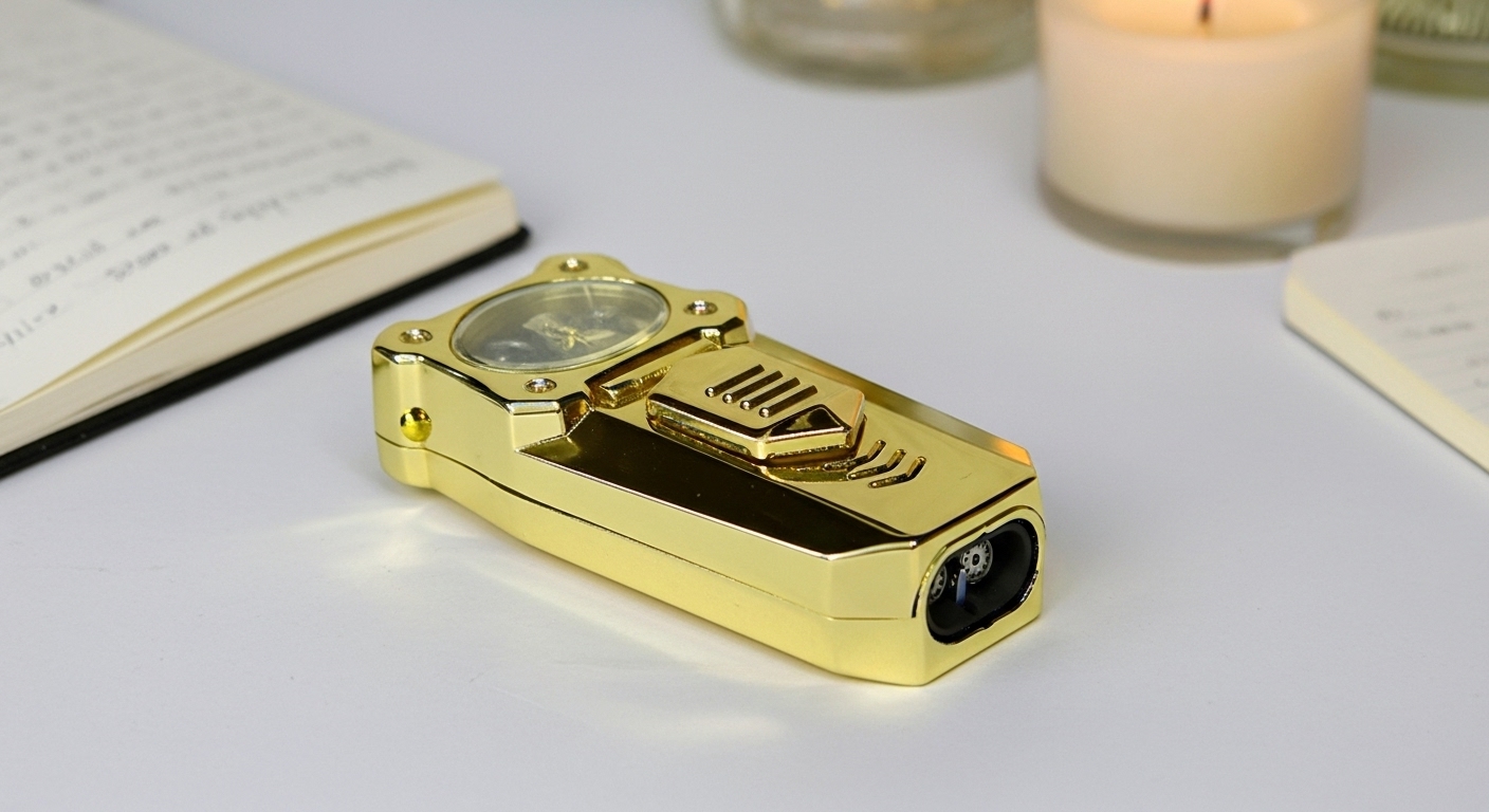 Double Jet Flame Refillable Cigarette Lighter Gas Lighter With Analog Clock Steel Gas Lighter