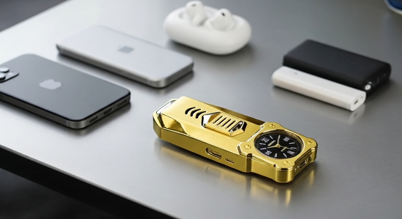 Double Jet Flame Refillable Cigarette Lighter Gas Lighter With Analog Clock Steel Gas Lighter